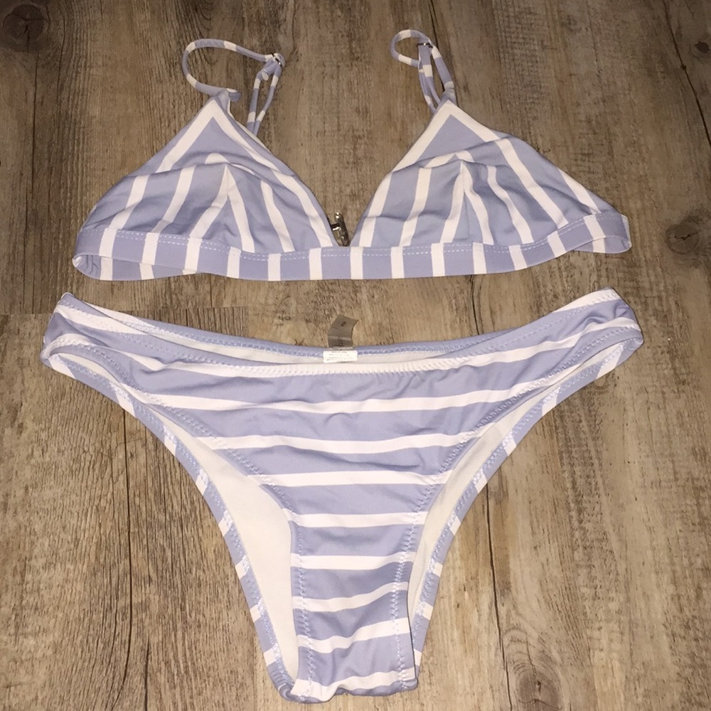 Blue strip bikini cupshe